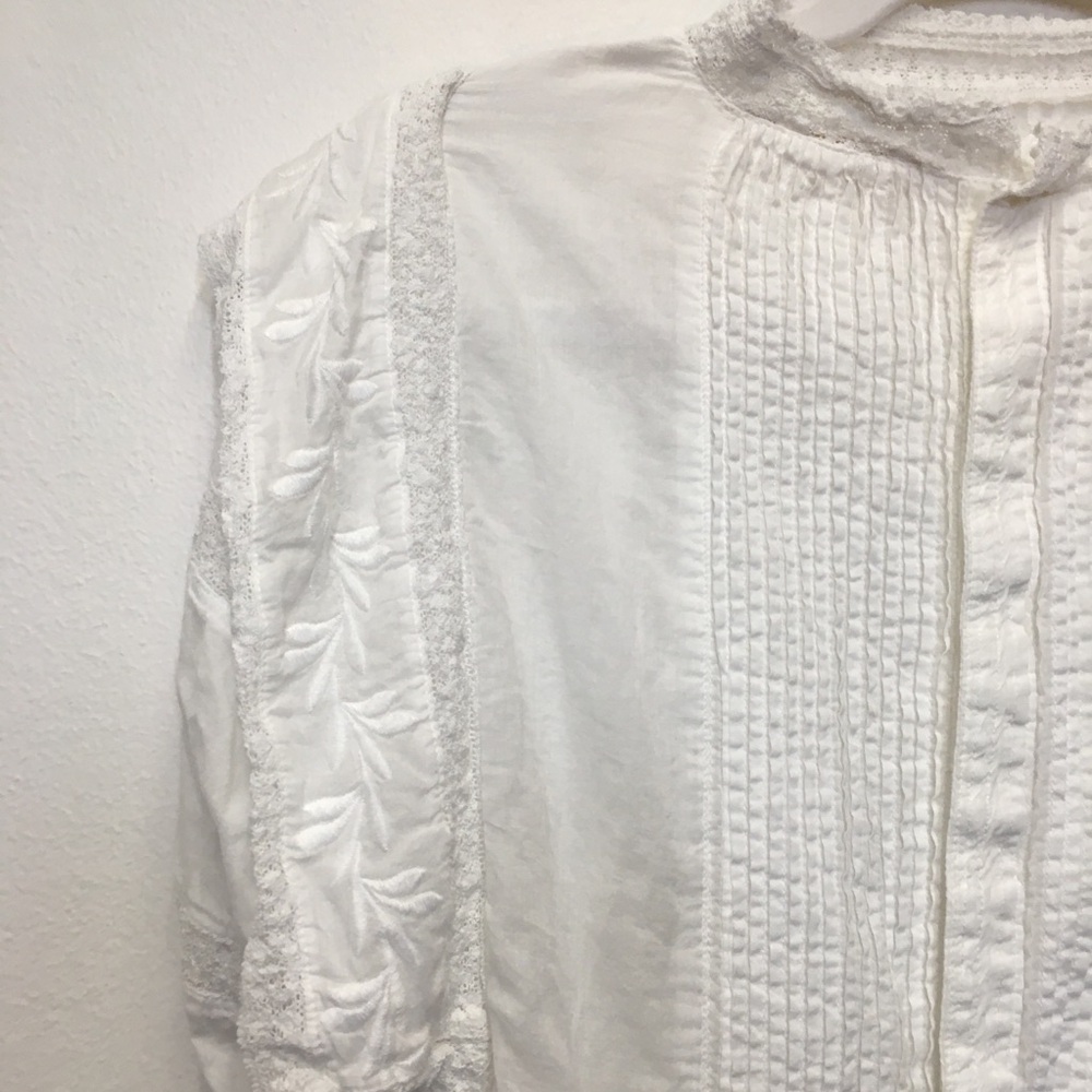 Mango Gauzy Lace Embroidered Long Sleeve Blouse 4 White 100% Cotton - Picture 2 of 11